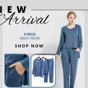 Blue 3-Piece Women's Night Suit Set – Long Sleeve💙🌙