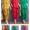 Green Black Circle Printed Capri PJ Nightsuit - Image 2