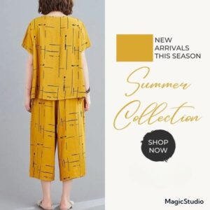 Yellow Black lining Printed Capri PJ Night suit