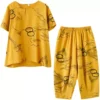 Yellow Black Circle Printed Capri PJ Nightsuit - Image 2
