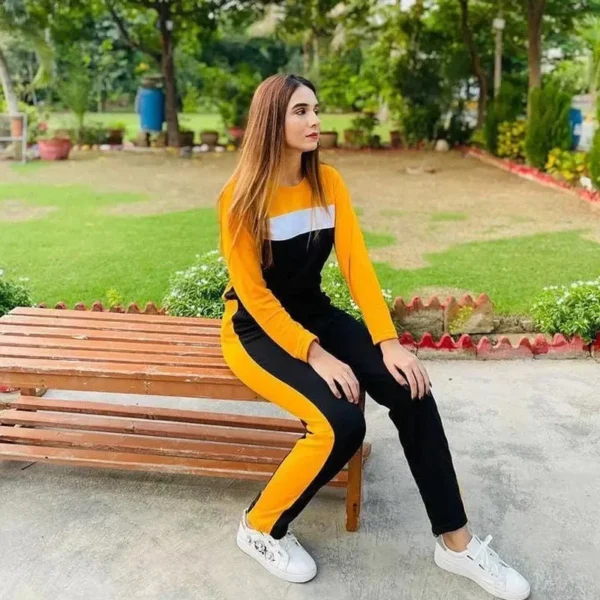 Mustard Striped Women's Tracksuit Set