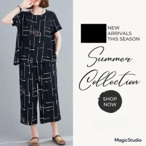 Black Lining Printed Capri PJ Nightsuit