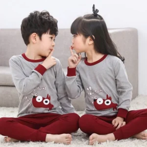 Grey And Maroon I Think Puppy Print Kids Wear
