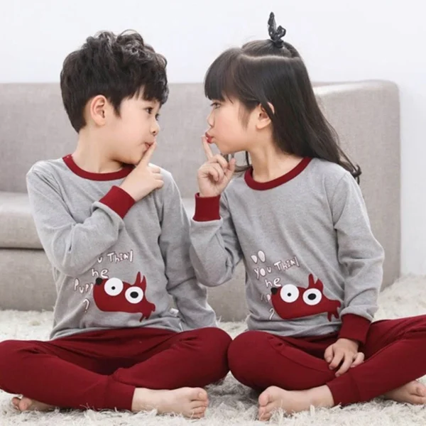 Grey And Maroon I Think Puppy Print Kids Wear