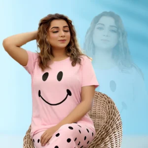 Pink Smile Printed Women Nightsuit