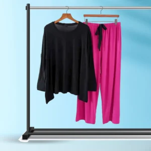 Black and Magenta 2Pcs Stitched Loungewear