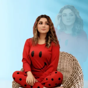 Red Smile Printed Women Nightsuit  Regular