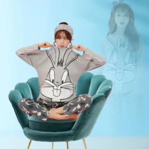 Hazzle Grey Buggs Bunny Contrast Print PJ Set