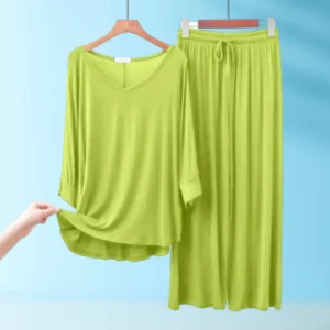 Lemon Yellow V-Neck Women Night Suit PJ Set
