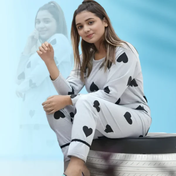 Grey Black Hearts Printed PJ Nightsuit