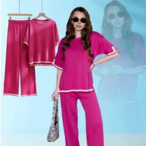 Lounge wear 2 pieces set short sleeve long pant pajama for women matching outfit casual loose home suit wear