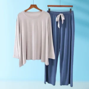 White With Shiny Blue 2pcs Stitched Loungewear