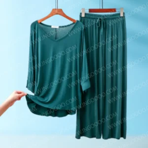 Bottle Green V-Neck Women Night Suit PJ Set ARTICLE