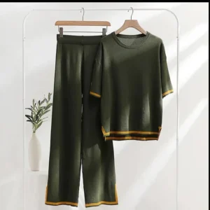 Lounge wear 2 pieces set short sleeve long pant pajama for women matching outfit casual loose home suit wear