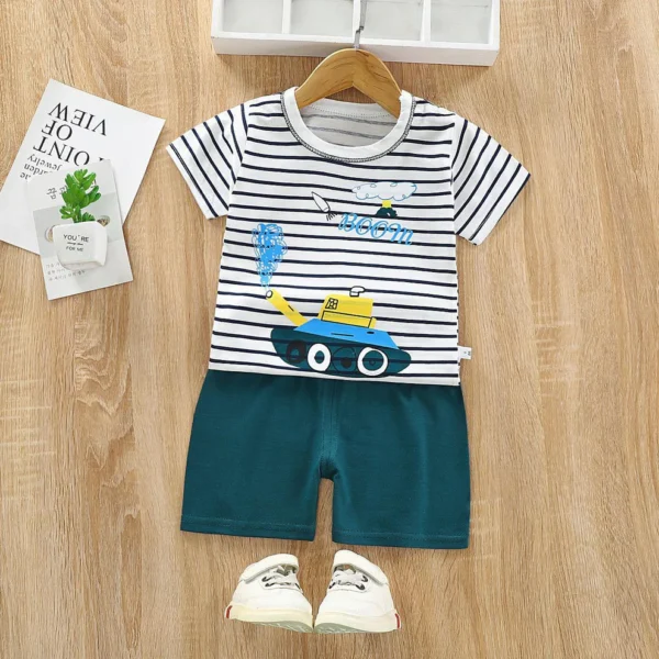 203- Green White Tank Print Kids Short wear