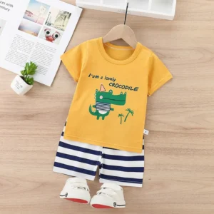 Yellow White Crocodile Print Kids Short wear