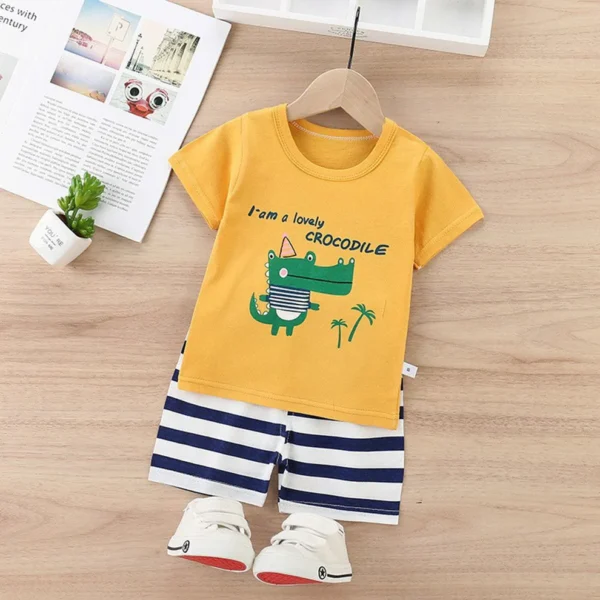 Yellow White Crocodile Print Kids Short wear