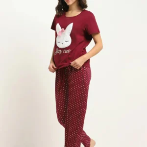 STAY CUTE HALF SLEEVES PRINTED NIGHTWEAR