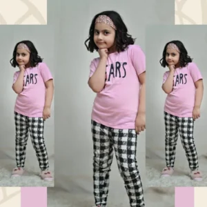 Pink Tears Print kids night suit