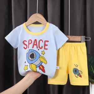 Sky Blue Rocket Printed Kids Short Wear