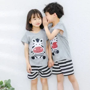 Grey Zebra Printed Kids Short Sleeve Kids Wear