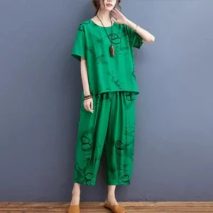 Green Black Circle Printed Capri PJ Nightsuit