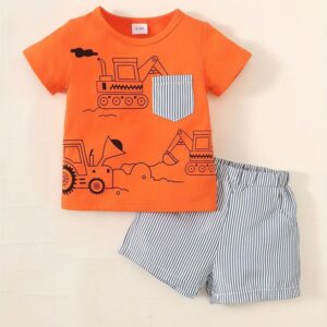 Orange White & Black Pocket Short Set
