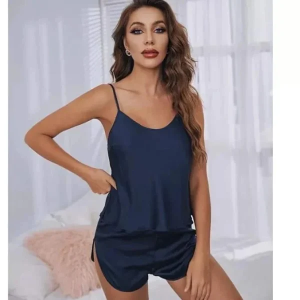 Navy Blue Women’s Sexy Satin Pajama Set – Short Sling 💙✨