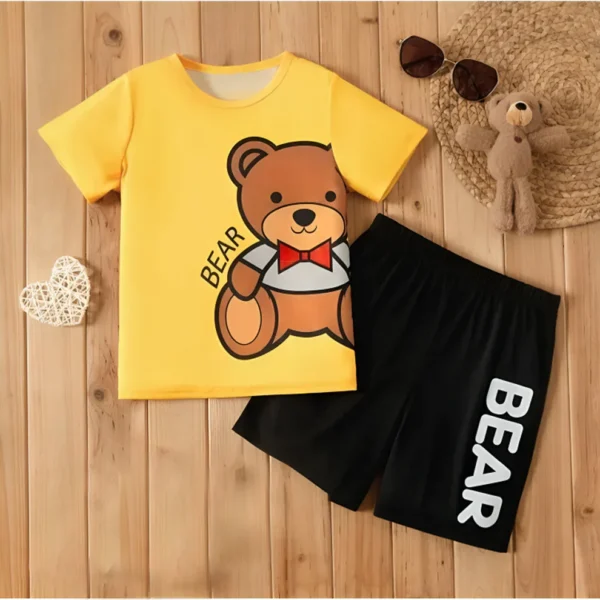 SZ 01- Kids Half Sleeves Short Yellow Black Bear Print