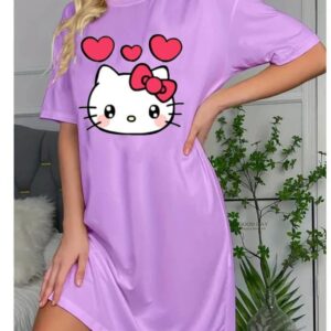 Cat-printed long shirts for women