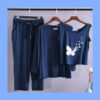 Black Butterfly-Printed Long Sleeve Women Night Suit PJ Set 3 Pieces - Image 4