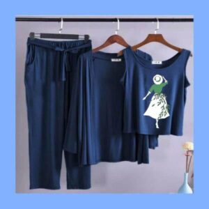 \Long Sleeve Women Night Suit PJ Set 3 Pieces