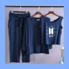 BTS-Printed Long Sleeve Women Night Suit PJ Set 3 Pieces - Image 2