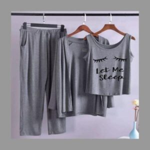 Long Sleeve Women Night Suit PJ Set 3 Pieces