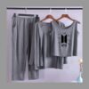 BTS-Printed Long Sleeve Women Night Suit PJ Set 3 Pieces - Image 3