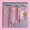 Printed-Flower Long Sleeve Women Night Suit PJ Set 3 Pieces - Image 2