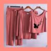 Black Butterfly-Printed Long Sleeve Women Night Suit PJ Set 3 Pieces - Image 2