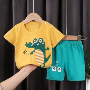 Yellow Hi Dino Printed Kids short wear