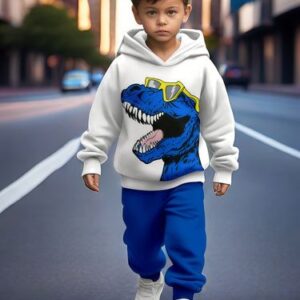 Blue-Dinosaur printer white & Blue Tracksuit
