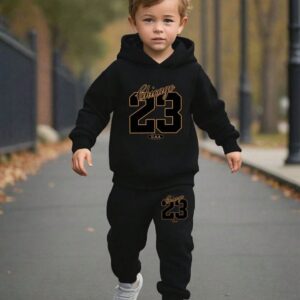 Black-Brown Printed black tracksuit for kids