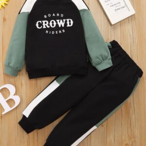 Black Green white panel sweat suit kids